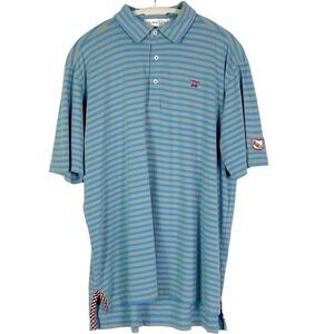 Bald Head Blues Men’s Gray/Blue Striped Polo, size large, 100% Pima cotton